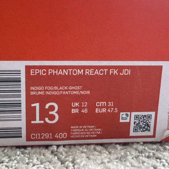 Nike Epic Phantom React Flyknit JDI Indigo Fog 2019 Men US 12.5 - Picture 2 of 4
